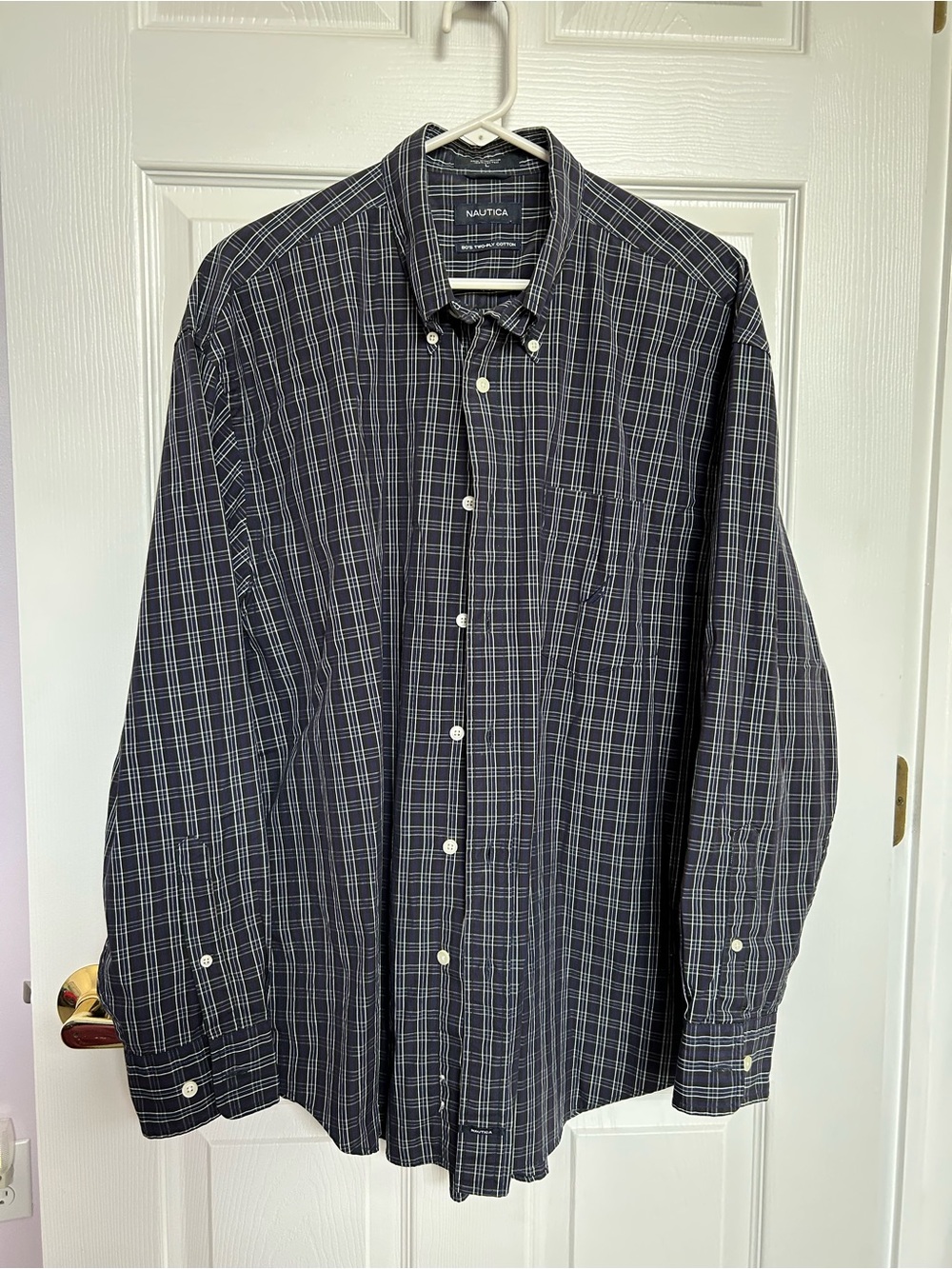 Nautica Dark Blue Plaid Button-Down Shirt